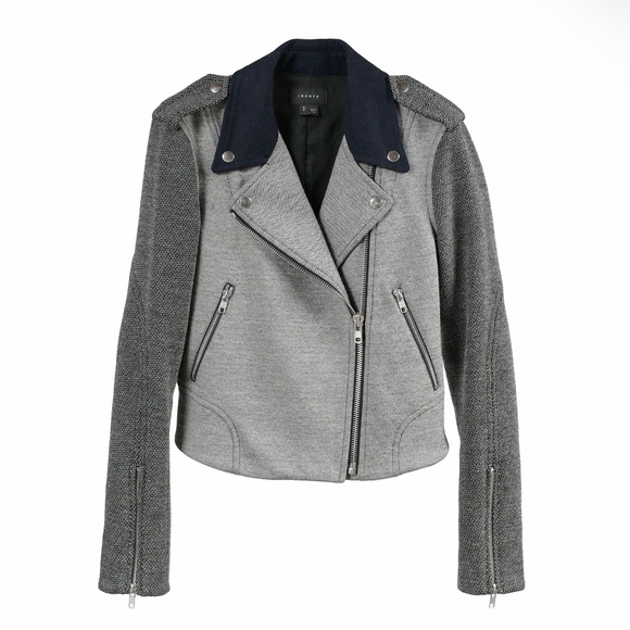THEORY Adashi K Wool Blend Moto Jacket Black/Grey/Navy Size S - Picture 1 of 10